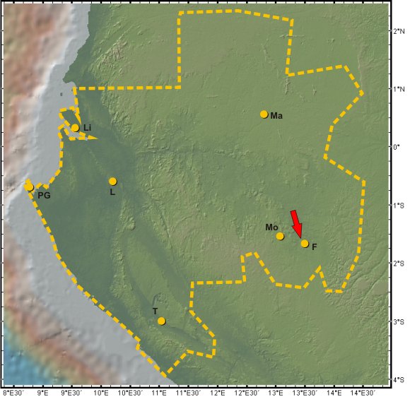 carte du Gabon et sites étudiés